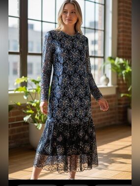Vintage 80’s Sequin Floral Women’s Midi Dress Medium